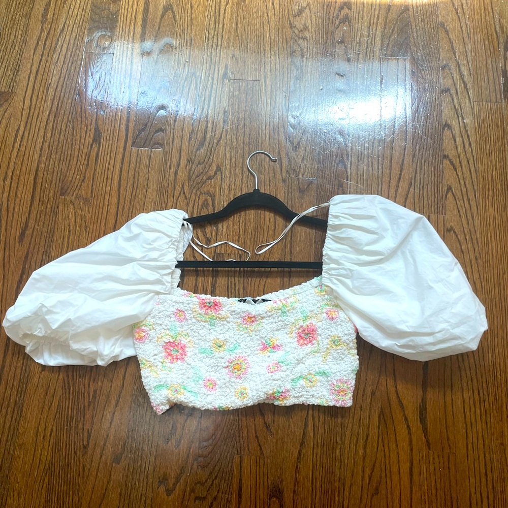 Zara puff sleeve colorful crop top